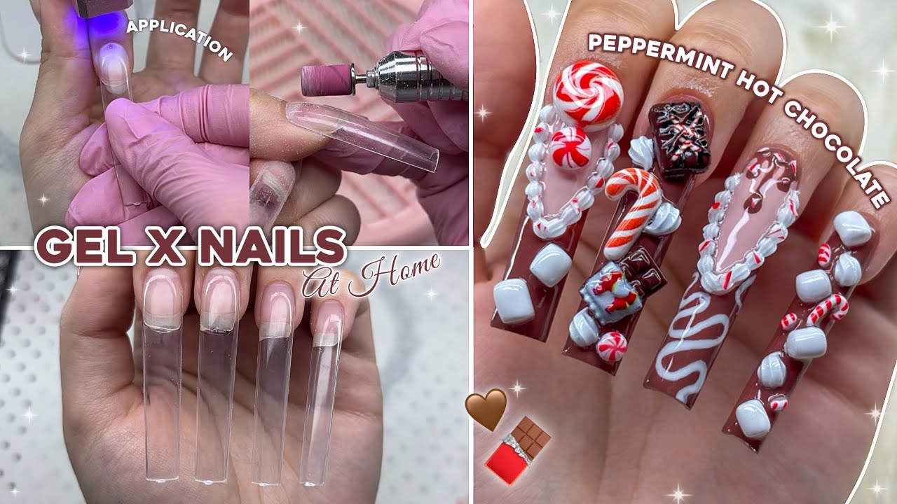 HOW TO DO GEL X NAILS AT HOME! GEL X NAILS FOR BEGINNERS + 3D HOT CHOCOLATE NAIL ART | Nail Tutorial